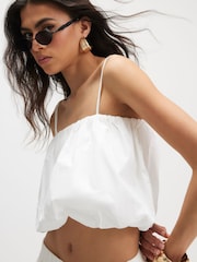River Island White Strappy Poplin Bubble Hem Top - Image 3 of 4