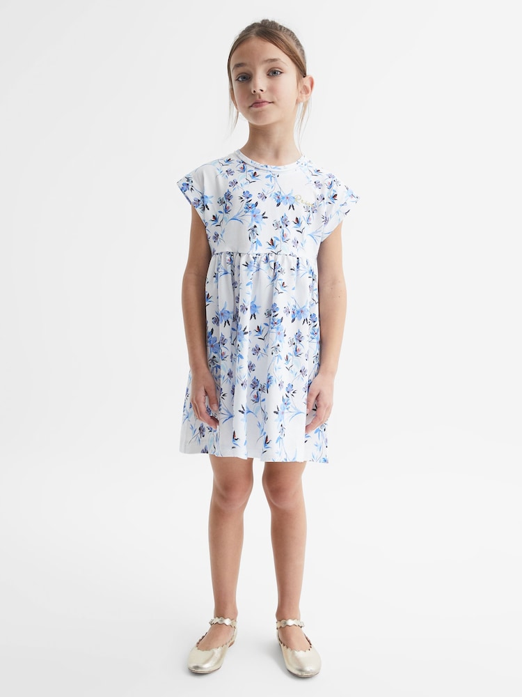 Reiss Blue Print Dahlia 9-12 yrs Floral Print Jersey Dress - Image 1 of 6