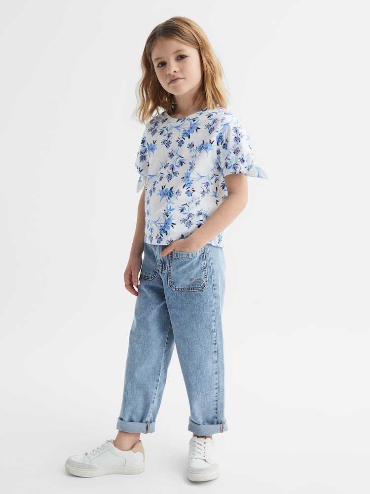 Reiss Blue Print Tally Printed Cotton T-Shirt - Image 1 of 7
