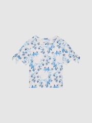 Reiss Blue Print Tally Printed Cotton T-Shirt - Image 2 of 7