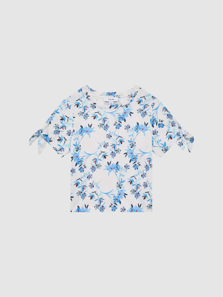 Reiss Blue Print Tally Printed Cotton T-Shirt - Image 2 of 7
