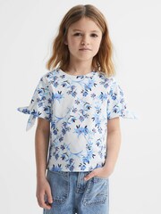 Reiss Blue Print Tally Printed Cotton T-Shirt - Image 3 of 7