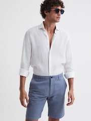 Reiss Airforce Blue Ezra Cotton-Linen Blend Shorts - Image 1 of 5