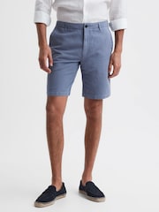 Reiss Airforce Blue Ezra Cotton-Linen Blend Shorts - Image 3 of 5