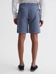 Reiss Airforce Blue Ezra Cotton-Linen Blend Shorts - Image 4 of 5