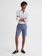 Reiss Airforce Blue Ezra Cotton-Linen Blend Shorts - Image 5 of 5