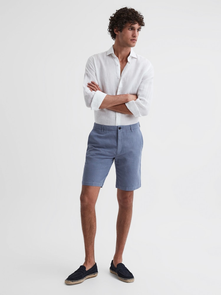 Reiss Airforce Blue Ezra Cotton-Linen Blend Shorts - Image 5 of 5