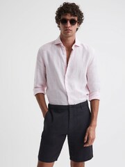 Reiss Navy Ezra Cotton-Linen Blend Shorts - Image 1 of 5