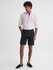 Reiss Navy Ezra Cotton-Linen Blend Shorts - Image 3 of 5