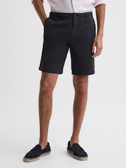 Reiss Navy Ezra Cotton-Linen Blend Shorts - Image 5 of 5