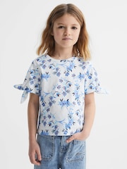 Reiss Blue Print Tally Printed Cotton T-Shirt - Image 1 of 7