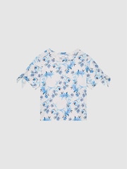 Reiss Blue Print Tally Printed Cotton T-Shirt - Image 2 of 7