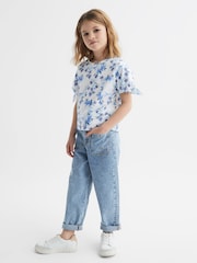 Reiss Blue Print Tally Printed Cotton T-Shirt - Image 3 of 7