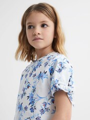 Reiss Blue Print Tally Printed Cotton T-Shirt - Image 4 of 7