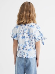 Reiss Blue Print Tally Printed Cotton T-Shirt - Image 5 of 7