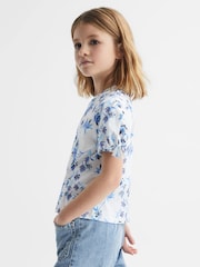 Reiss Blue Print Tally Printed Cotton T-Shirt - Image 6 of 7