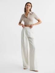 Reiss Neutral Eva Polo Crop Top - Image 1 of 6
