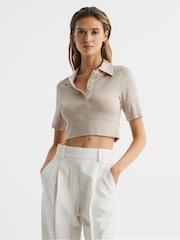 Reiss Neutral Eva Polo Crop Top - Image 3 of 6