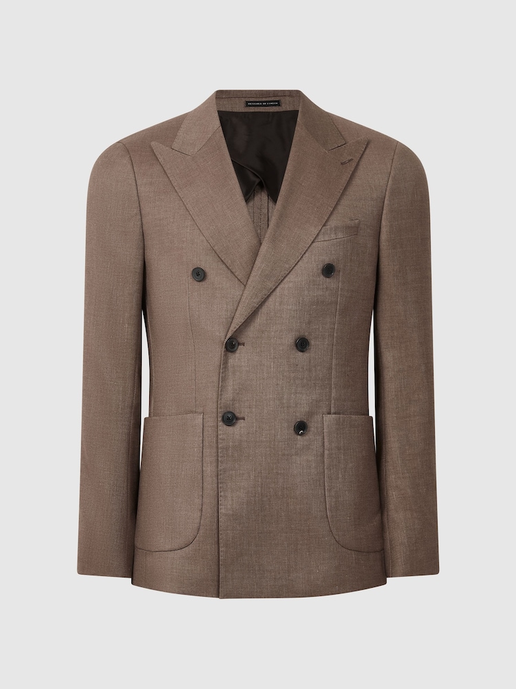 Reiss Tobacco Paddock Slim Fit Double Breasted Twill Blazer - Image 2 of 7