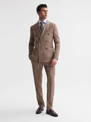 Reiss Tobacco Paddock Slim Fit Double Breasted Twill Blazer - Image 3 of 7
