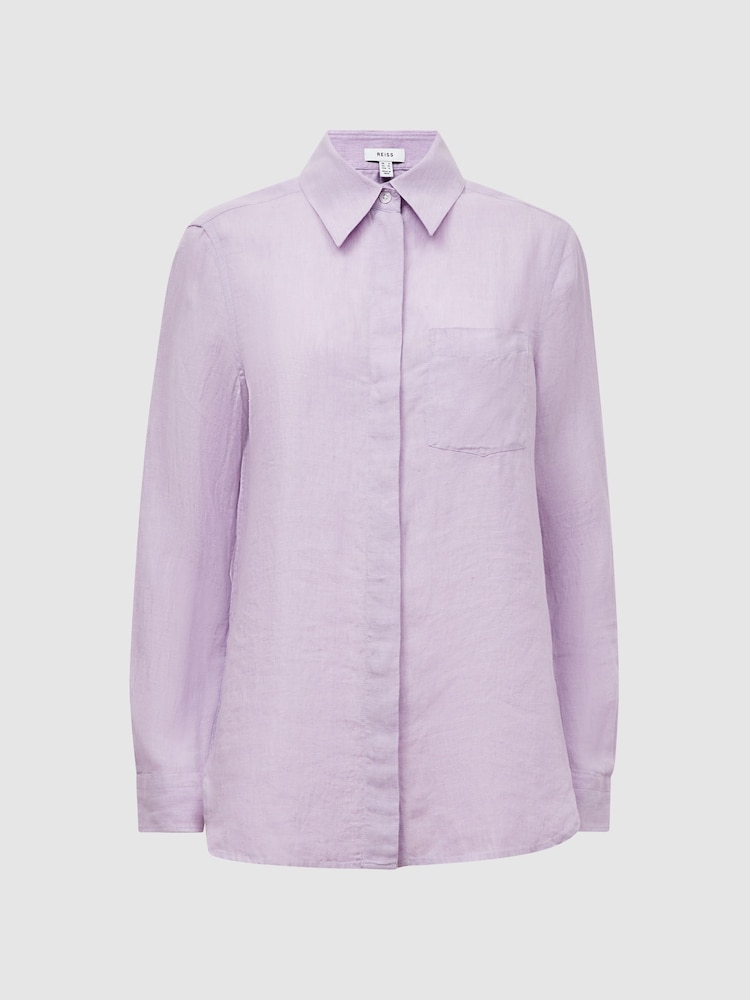 Reiss Lilac Campbell Linen Long Sleeve Shirt - Image 2 of 6