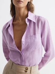 Reiss Lilac Campbell Linen Long Sleeve Shirt - Image 4 of 6