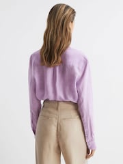 Reiss Lilac Campbell Linen Long Sleeve Shirt - Image 5 of 6