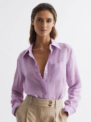 Reiss Lilac Campbell Linen Long Sleeve Shirt - Image 6 of 6
