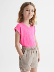 Reiss Pink Freddie Junior Jersey V Neck T-Shirt - Image 1 of 6