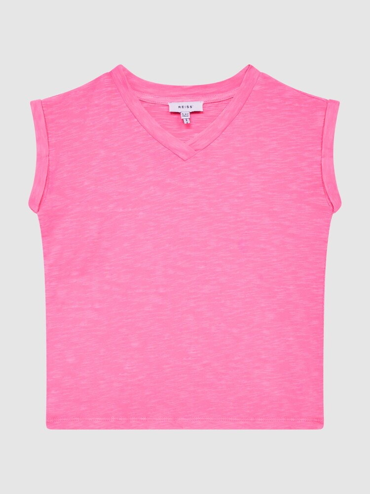 Reiss Pink Freddie Junior Jersey V Neck T-Shirt - Image 2 of 6
