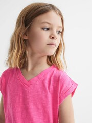 Reiss Pink Freddie Junior Jersey V Neck T-Shirt - Image 4 of 6