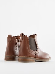Tan Brown Leather Wide Fit (G) Scallop Chelsea Boots - Image 2 of 5