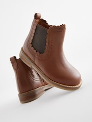 Tan Brown Leather Wide Fit (G) Scallop Chelsea Boots - Image 3 of 5