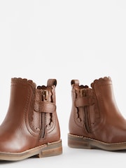 Tan Brown Leather Wide Fit (G) Scallop Chelsea Boots - Image 4 of 5