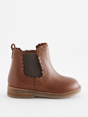 Tan Brown Leather Wide Fit (G) Scallop Chelsea Boots - Image 5 of 5