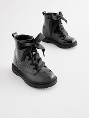Black Patent Standard Fit (F) Warm Lined Lace-Up Boots - Image 1 of 6