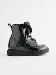 Black Patent Standard Fit (F) Warm Lined Lace-Up Boots - Image 2 of 6