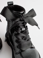 Black Patent Standard Fit (F) Warm Lined Lace-Up Boots - Image 4 of 6