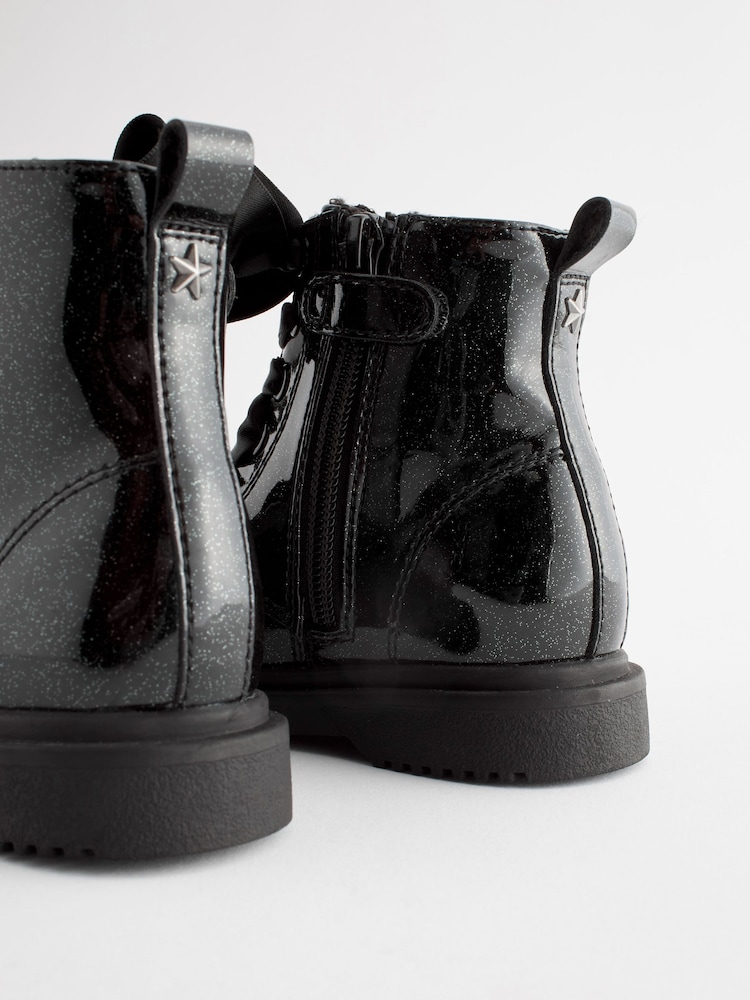 Black Patent Standard Fit (F) Warm Lined Lace-Up Boots - Image 6 of 6