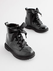 Black Patent Wide Fit (G) Warm Lined Lace-Up Boots - Image 1 of 6