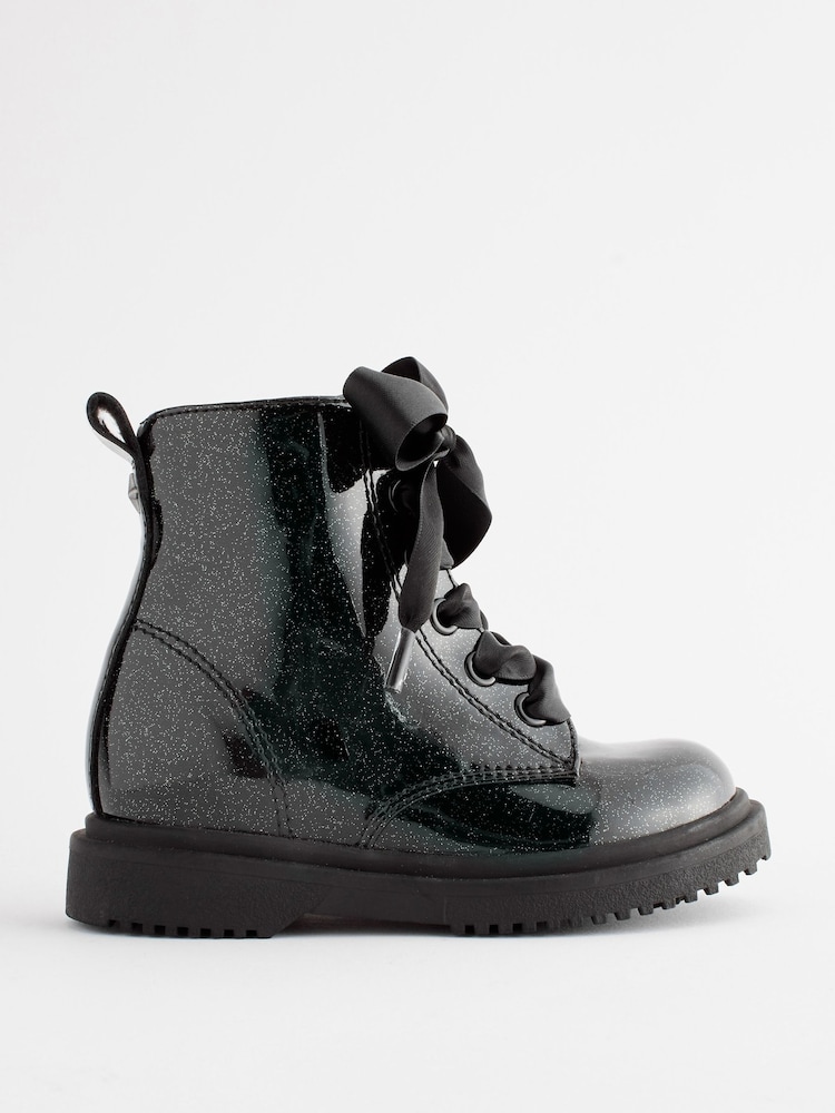 Black Patent Wide Fit (G) Warm Lined Lace-Up Boots - Image 2 of 6 Black Patent Wide Fit (G) Warm Lined Lace-Up Boots - Image 2 of 6