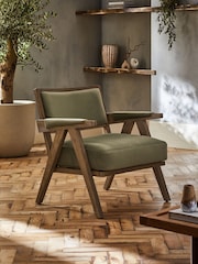 Soft Velvet Sage Green Abe Wooden Accent Chair - Image 1 of 8