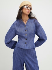 River Island Blue Linen Look Cocoon Sleeve Seamed Jacket - Image 1 of 4