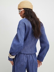 River Island Blue Linen Look Cocoon Sleeve Seamed Jacket - Image 2 of 4