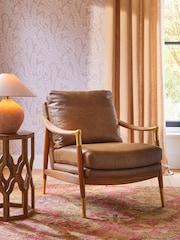 Vintaged Faux Leather Light Brown Flinton Wooden Accent Chair - Image 2 of 12