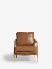 Vintaged Faux Leather Light Brown Flinton Wooden Accent Chair - Image 7 of 12