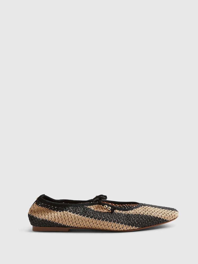 River Island Black Raffia Stripe Mary Jane Shoes - Image 1 of 5 River Island Black Raffia Stripe Mary Jane Shoes - Image 1 of 5