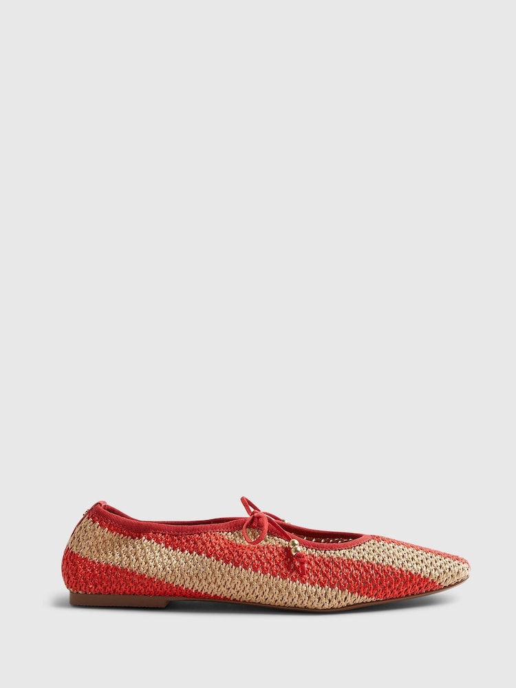 River Island Red Raffia Stripe Mary Jane Shoes - Image 1 of 5 River Island Red Raffia Stripe Mary Jane Shoes - Image 1 of 5