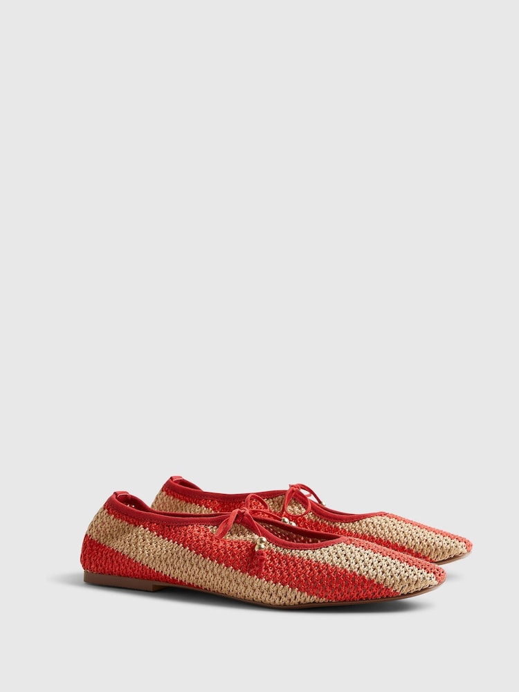 River Island Red Raffia Stripe Mary Jane Shoes - Image 2 of 5 River Island Red Raffia Stripe Mary Jane Shoes - Image 2 of 5