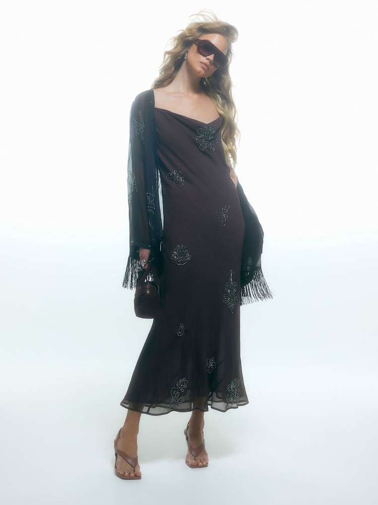 River Island Brown Embellished Maxi Dress - Image 1 of 4